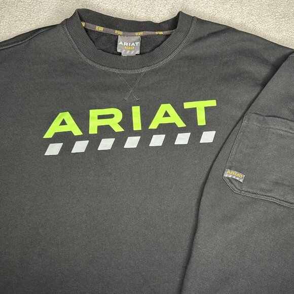 Ariat Other - Ariat Rebar Workman Logo Sweatshirt Mens 2XL Tall Black Crewneck Fleece Pullover